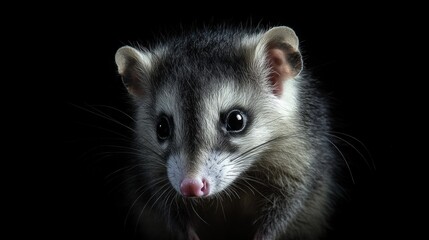 Obraz premium Close-up Portrait of a Opossum with Dark Background
