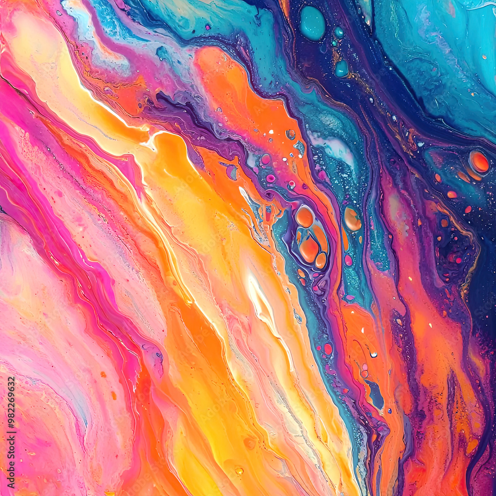 Poster An abstraction that combines bright colors and flowing shapes to create the effect of a galactic vortex. The composition is rich in contrast.