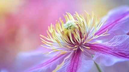 Obraz premium Close-up of a Delicate Pink Flower with Yellow Stamens