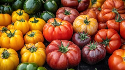 Obraz premium celebrate summers bounty at the farmers market with vibrant tomatoes and peppers displayed for fresh harvest concept banner