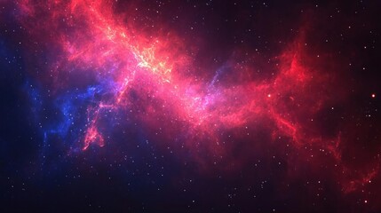 Naklejka premium A dark blue and red nebula with bright, white stars.