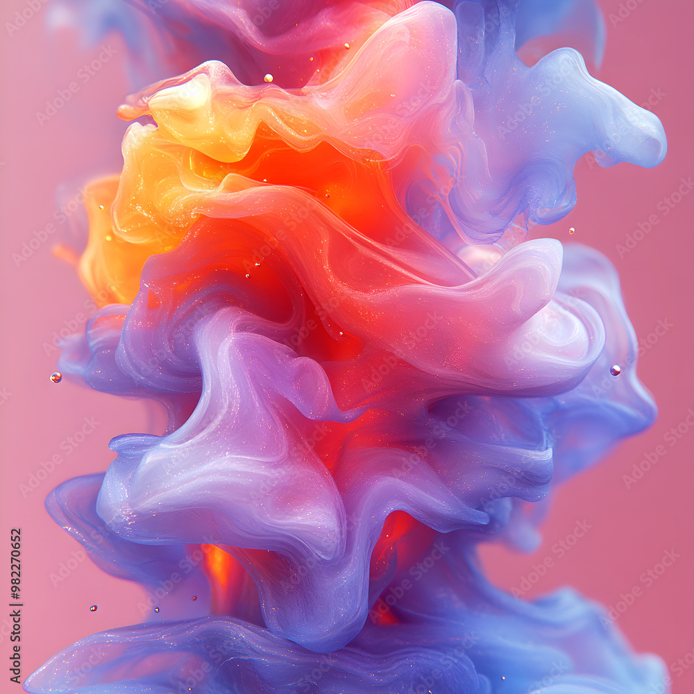 Poster abstract flow of magically colored liquid with orange to blue gradient. lighting effects accentuate 