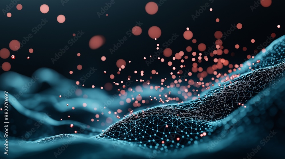 Poster digital horizon: a mesmerizing wave of blue and teal data visualization, illuminated by glowing part