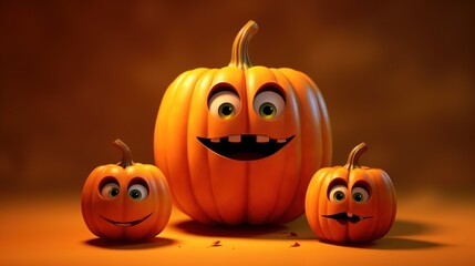 Three Jack-O'-Lantern Friends with Silly Faces
