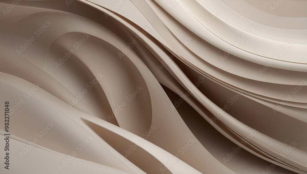 Poster an abstract background with wavy shapes in a gradient from soft taupe to light ivory, creating a neu