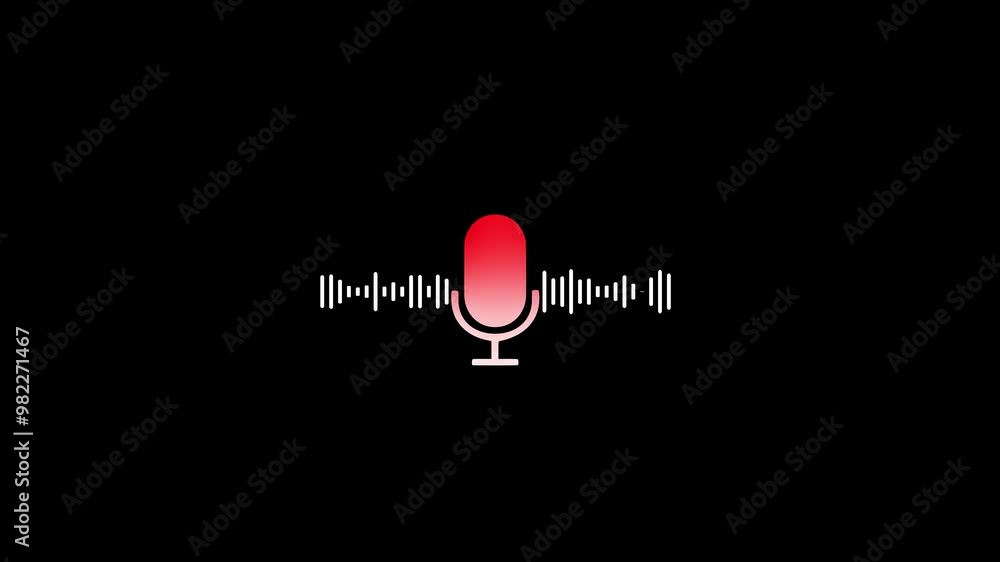 Aufkleber microphone icon with sound wave animation in black background. podcast recording audio icon with mic