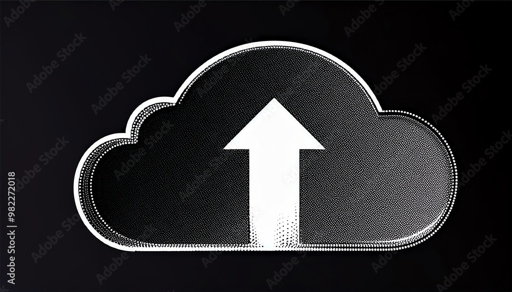 Aufkleber a stylized cloud icon with an upward arrow, symbolizing cloud storage and data uploading.