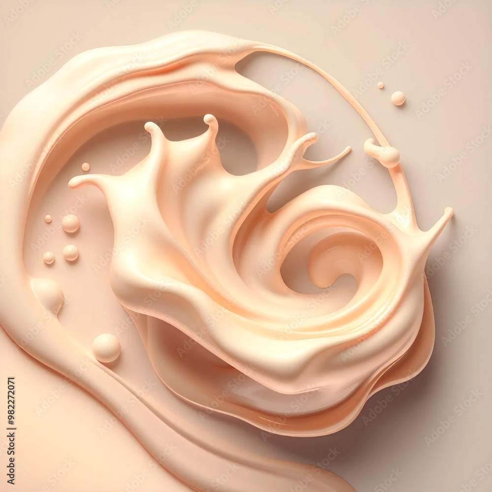 Poster flowing organic shapes, splashes of milk and coffee in a dynamic abstract illustration. creative des