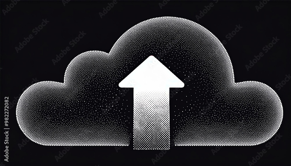 Poster a stylized cloud icon with an upward-pointing arrow, symbolizing data uploading to the cloud.