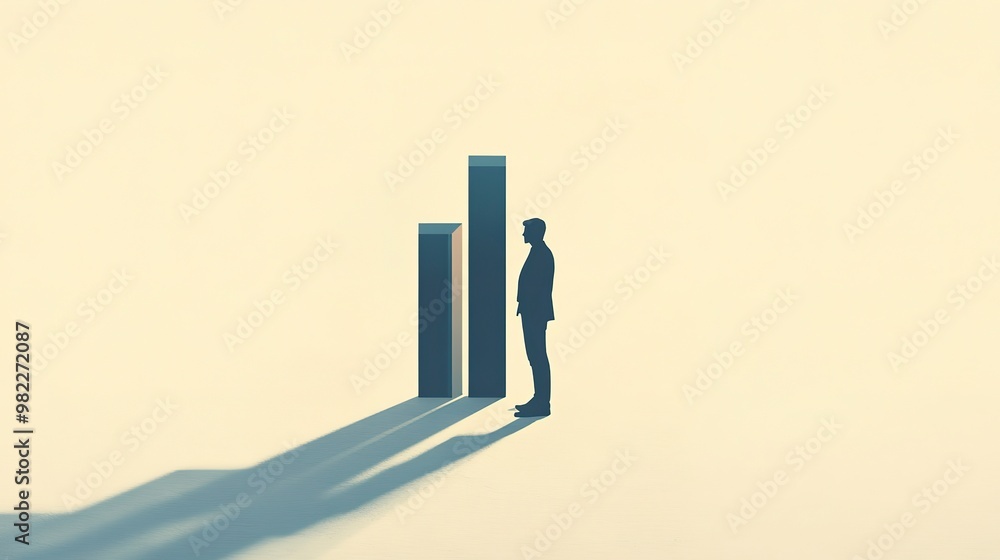 Poster a person with a bar graph shadow symbolizing progress, progress, bar graph, person