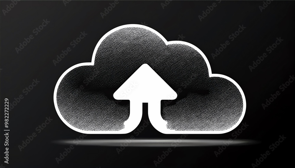 Poster a minimalist cloud icon features an upward arrow, symbolizing data upload or cloud storage.