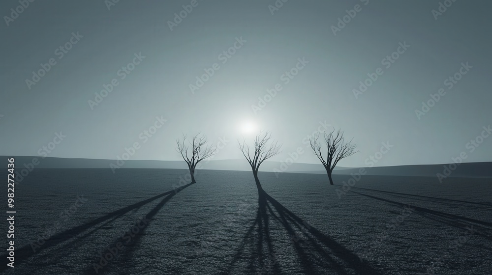 Poster a barren landscape with the shadows of trees that once stood