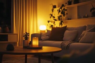 Cozy Living Room with Warm Lighting