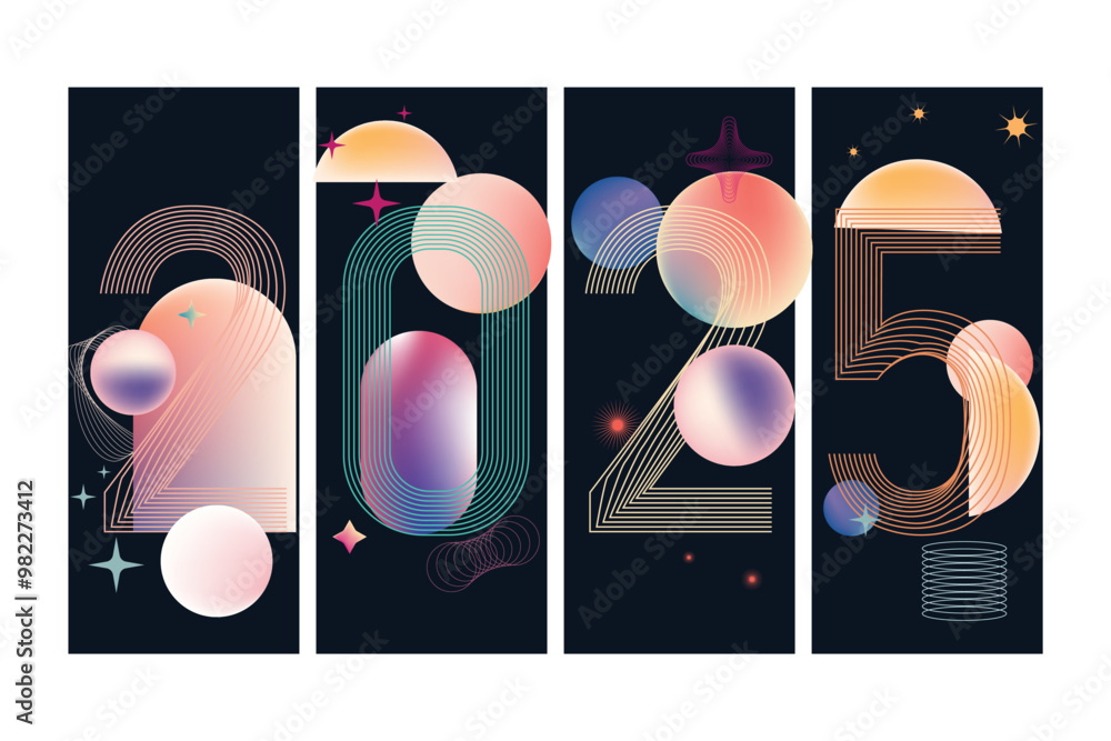 Poster vector happy new year 2025 geometric linear design. template concept design, poster, greeting card a