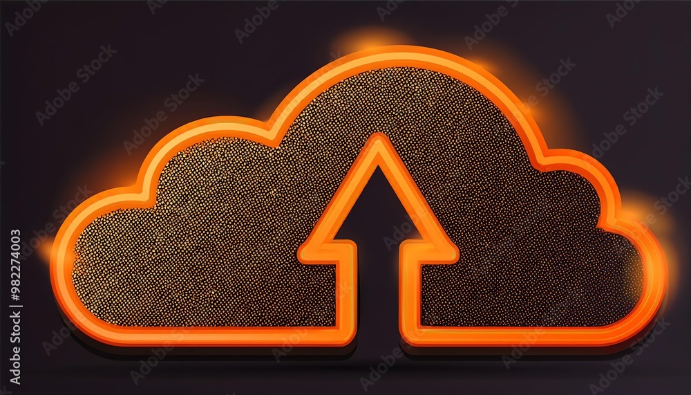 Poster a stylized cloud logo with an upward arrow, illuminated with an orange glow against a dark backgroun