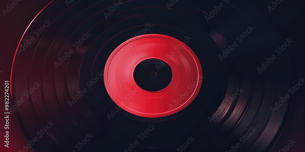 Poster a close up of a record with a red circle in the middle. the red circle is the center of attention an