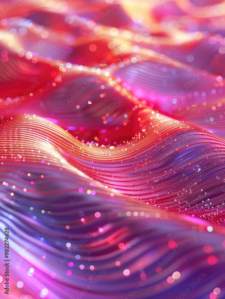 Poster a colorful, abstract, and shiny surface with a wave pattern. the surface is made up of many small do