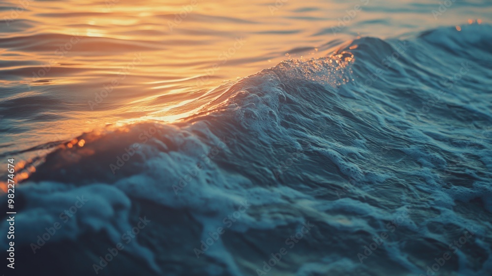 Poster the ocean is calm and the sun is setting, creating a beautiful and serene atmosphere. the water is a