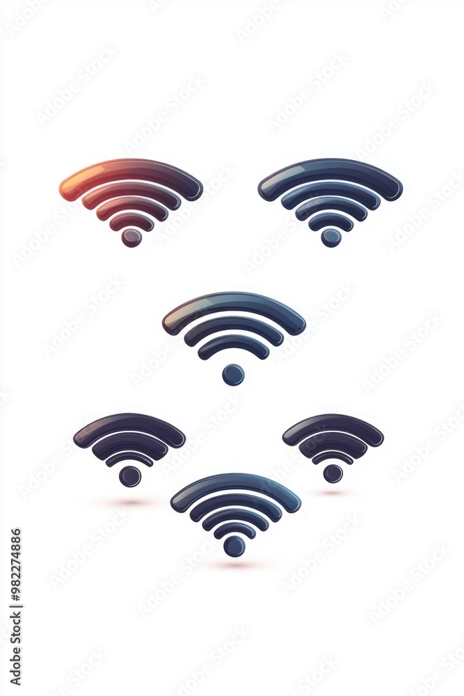 Poster a set of five wifi icons are shown in different colors. the icons are all different sizes and are ar