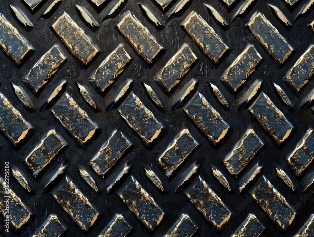 Poster a black and gold metal surface with a pattern of squares. the squares are slightly overlapping and t