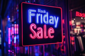 Neon sign of Black Friday Sale in night store