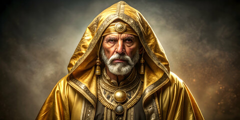 Obraz premium Tribal chief wearing a golden robe, tribal, chief, African, leader, robe, gold, traditional, culture, ethnicity, regal