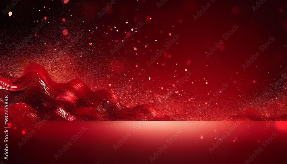 Poster a vibrant, abstract image featuring deep red tones with scattered sparkles, creating a sense of move