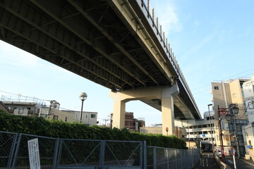 Fototapeta premium 多摩川の河川敷から見る二子玉川駅周辺の風景