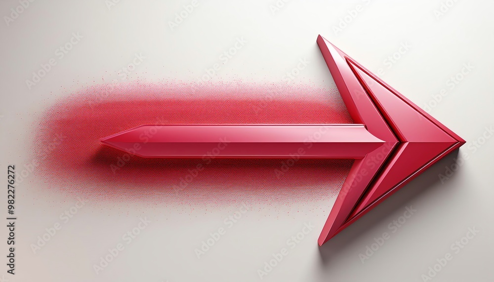 Poster a vibrant red arrow points right, leaving a trail of dotted particles, symbolizing direction and dyn