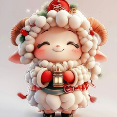 Adorable Cartoon Sheep Holding a Lantern