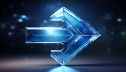 A glowing, three-dimensional blue arrow symbolizing direction and progress against a dark, sparkling backdrop.
