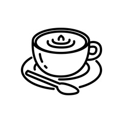 cappuccino icon vector accompanied by stirring spoon in line style