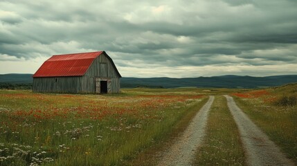 Obraz premium Red Roof Barn in a Green Field