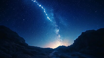 Milky Way Galaxy over a Rocky Landscape