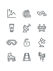 Chart down, Chili, Compass, Desk Lamp, set of icons for web design, vector illustration