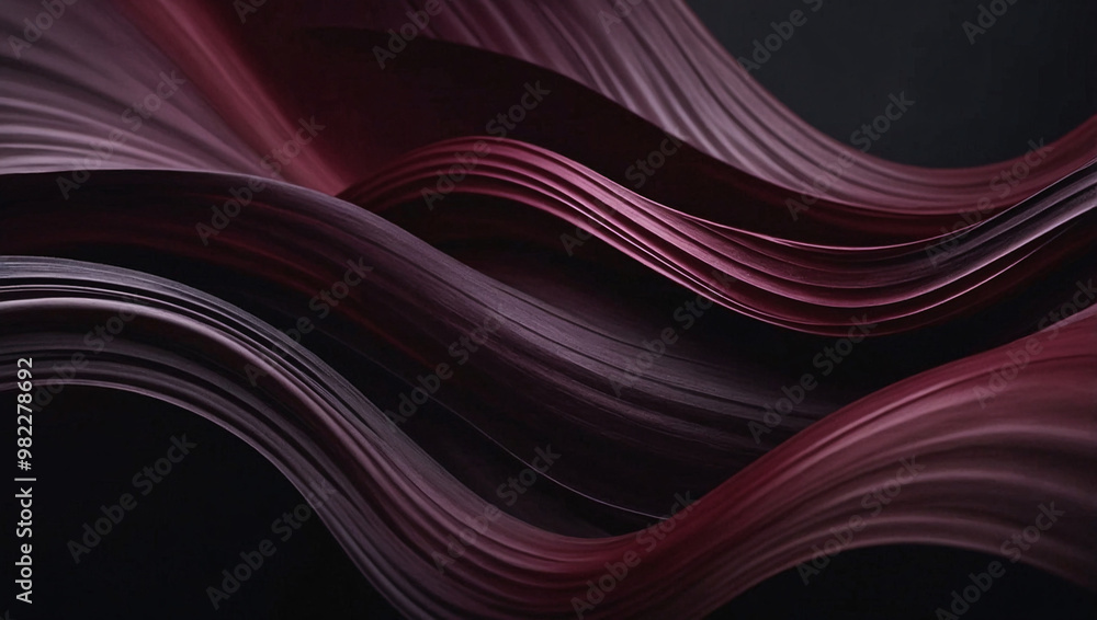 Poster an abstract background with fluid lines in a gradient of deep burgundy to dark plum, focusing on the