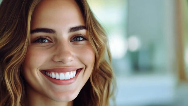 A young woman in a welcoming dental clinic smiles and talks with a female dentist, clearly at ease in the chair.