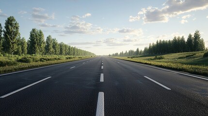 Fototapeta premium Close-up of a high-quality road surface with natural scenery on the sides. Urban development. Automobile highway. Science and technology concept.