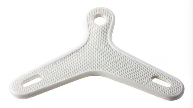 * A white stiffener support for clothing stands alone on a clean white background, its shape and texture