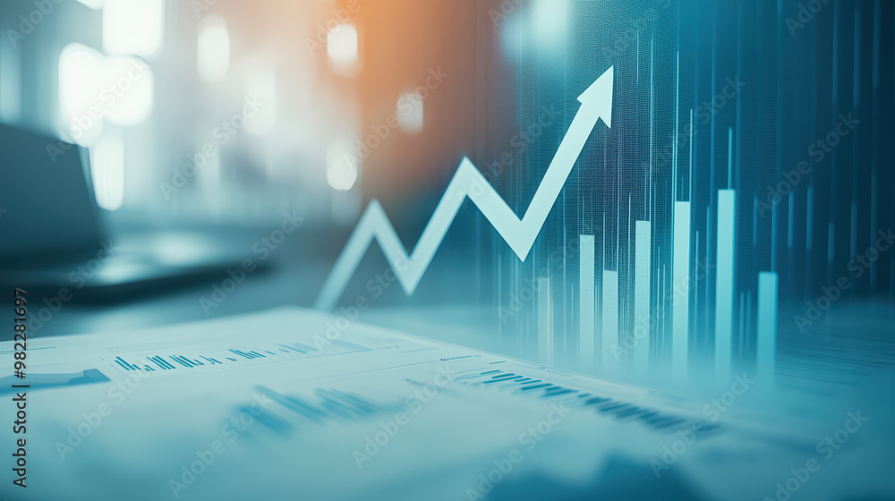 Poster image features financial graph with an upward arrow, symbolizing growth and positive trends in data 