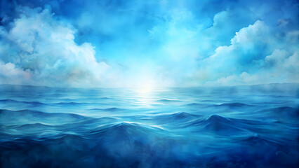 Fototapeta premium Abstract blue watercolor background resembling a tranquil ocean , watercolor, abstract, blue, background, vibrant, texture, artistic