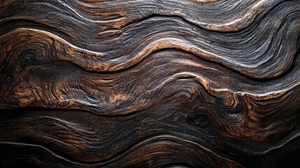 Abstract Wavy Pattern of Dark Wood Grain