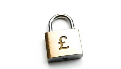 Fototapeta premium Padlock with a £ pound sterling sign representing financial security and protection isolated on a white background