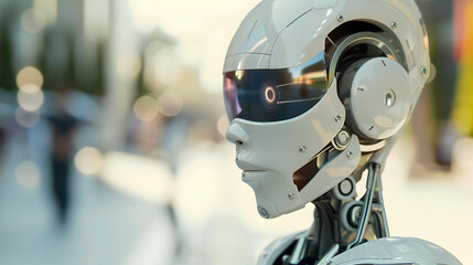 Fototapeta premium The robot, the android, is ready to perform work functions. AI Generated