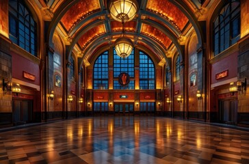 Grand Interior with Arched Ceiling and Large Windows