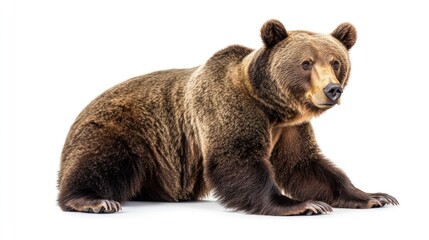 Obraz premium Brown Bear Sitting on White Background