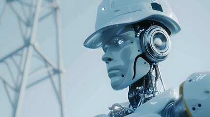 Fototapeta premium The robot, the android, is ready to perform work functions. AI Generated