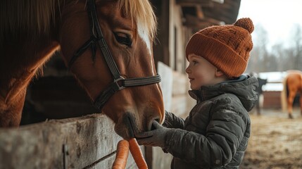 Boy Feeding Horse Carrot