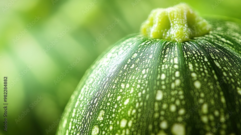 Wall mural Close-up of a Green Zucchini with Water Droplets