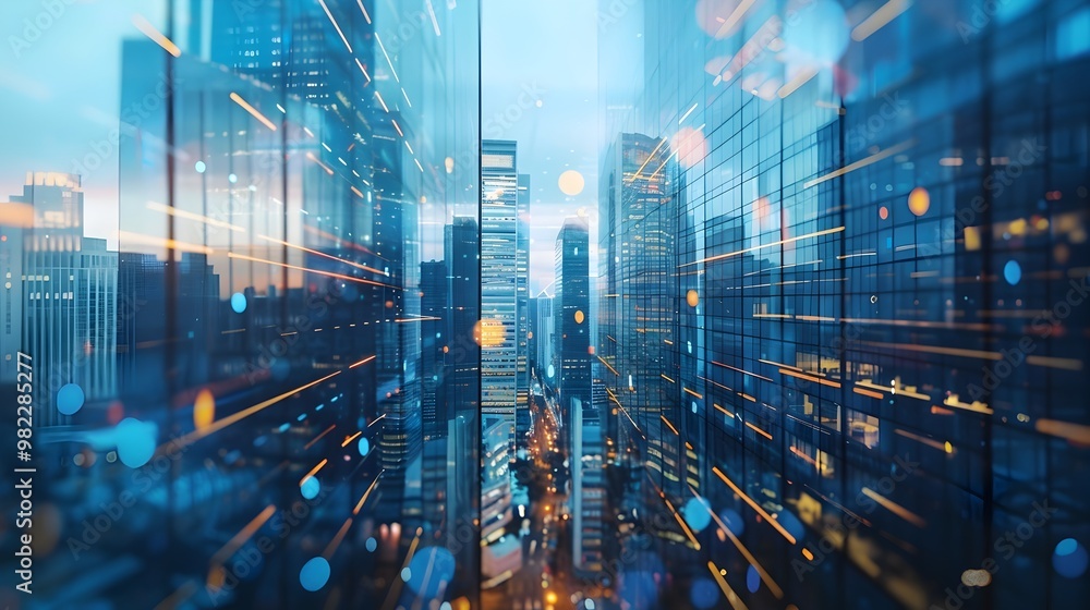 Aufkleber digital twin of a futuristic financial district analyzing building performance energy use and securi